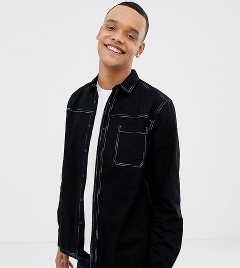 Asos Design Tall - Surchemise À Coutures Contrastantes - Noir