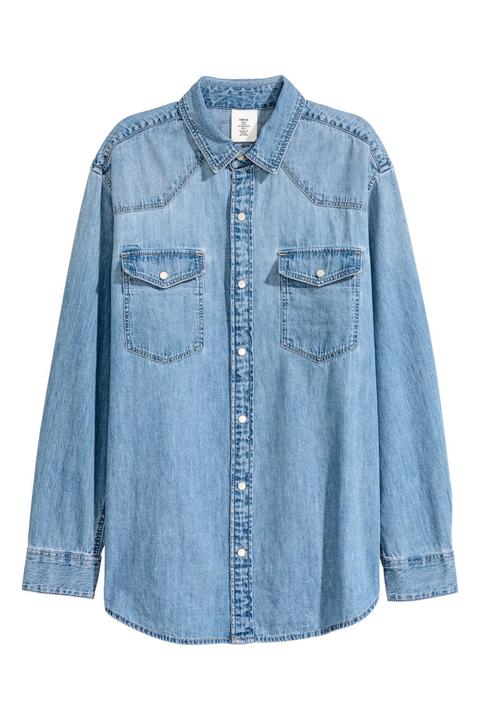 H & M - Camisa Vaquera Oversize - Azul