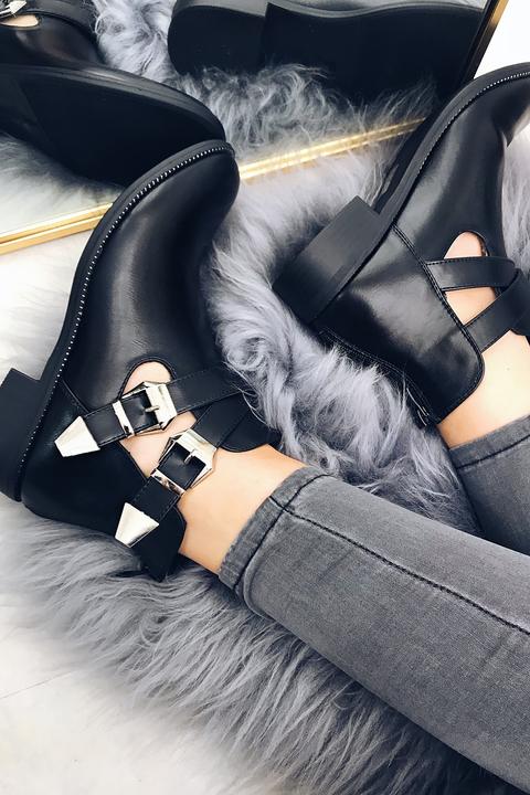 Fifi Black Buckle Ankle Boots