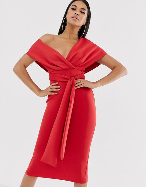 Vestido Midi De Tubo Con Hombros Caídos Y Detalle Anudado De Asos Design-rojo