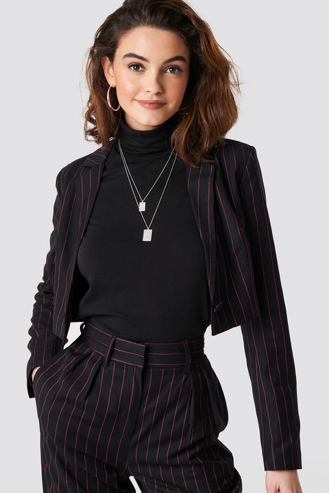 Pinstriped Cropped Blazer Black/red