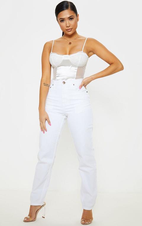 Petite - Jean Droit En Denim Blanc, Blanc