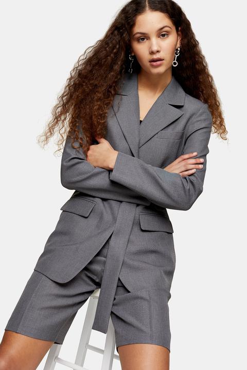 Womens Grey Belted Blazer - Grey, Grey