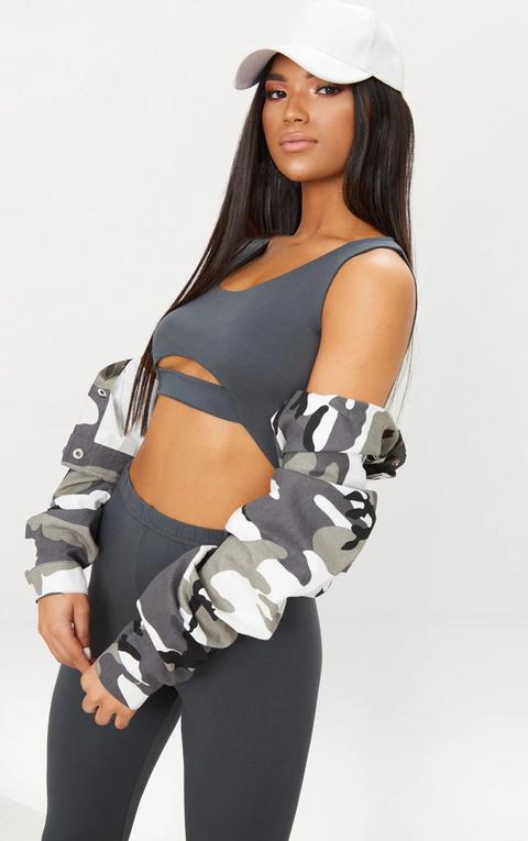 Charcoal Jersey Under Bust Crop Top, Grey