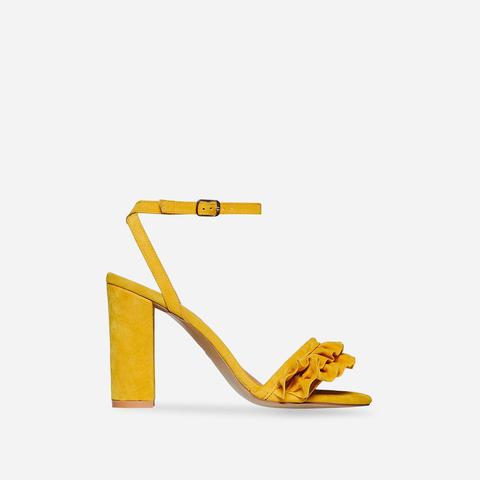 Macey Frill Detail Block Heel In Yellow Faux Suede, Yellow