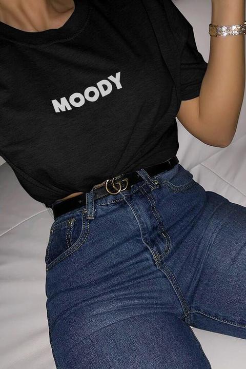 Black Moody Slogan Oversized T