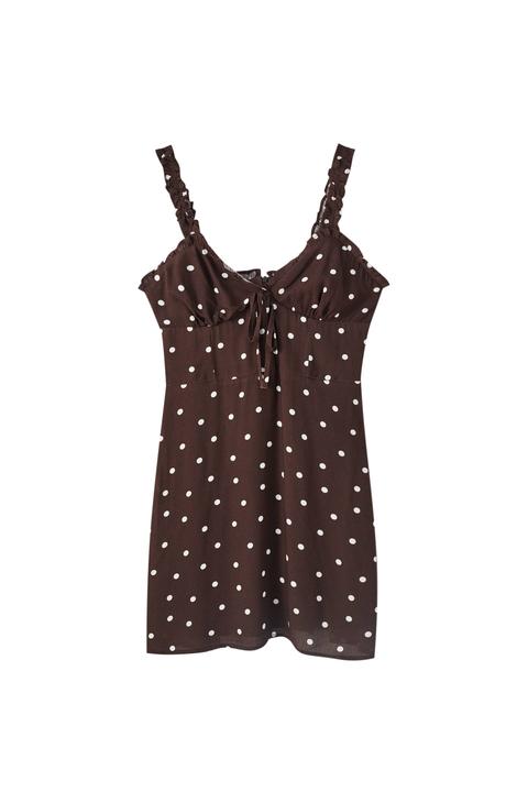 Vestido Mini Marrón Lunares