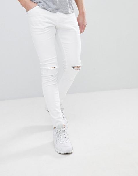 Bershka - Jeans Skinny Bianchi Con Strappi - Bianco