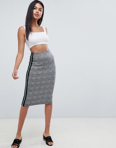 Asos Design - Gonna Midi A Quadri Con Righe Sportive Al Lato - Multicolore