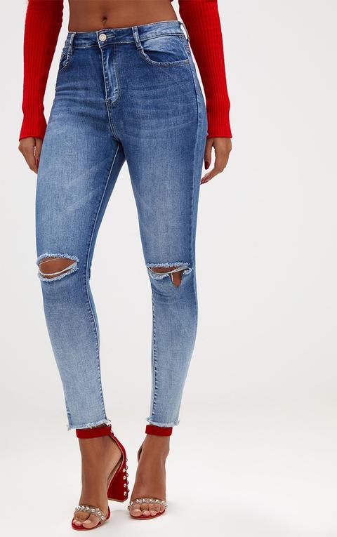 Knee Rip High Waisted Dark Wash Skinny Jean