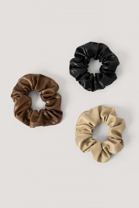 Na-kd Accessories Faux Leather Scrunchies 3-pack - Black,brown,beige