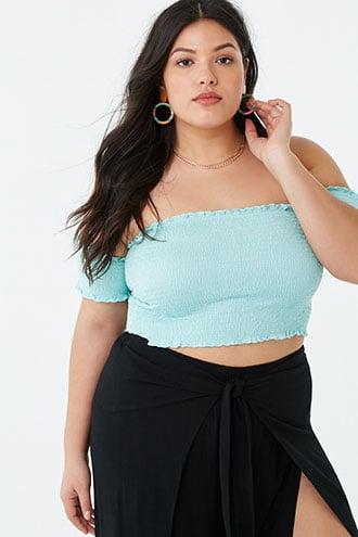 Forever 21 Plus Size Smocked Crop Top , Mint