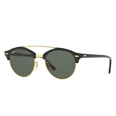 Ray Ban Clubround Double Bridge Uomo Sunglasses Lenti: Verde, Montatura: Nero - Rb4346 901 51-19