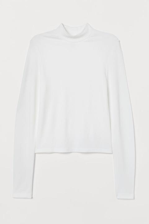 Ribbed Turtleneck Top - White