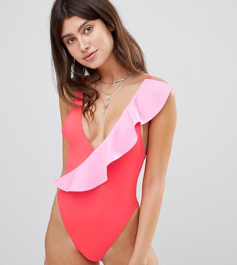 Bañador Asimétrico Rosa Con Volante De River Island