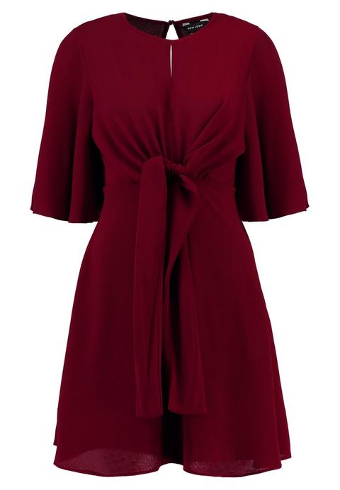 New Look Plain Knot Split Dress Vestido Informal Burgundy