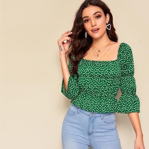 Blusa De Cuello Cuadrado Con Estampado Floral De Margarita