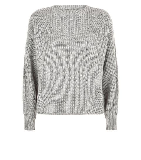 Grey Balloon Sleeve Ribbed Jumper New Look