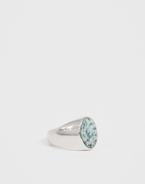 Anillo Tipo Sello En Tono Plateado Con Detalle De Piedra Semipreciosa De Asos Design