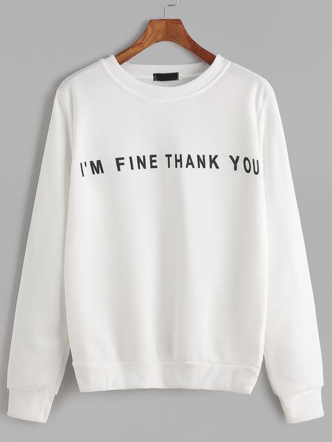 Ivory Slogan Print Casual Sweatshirt