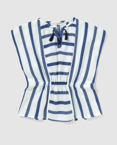 Brotes - Blusa Caftán De Niña De Rayas En Azul