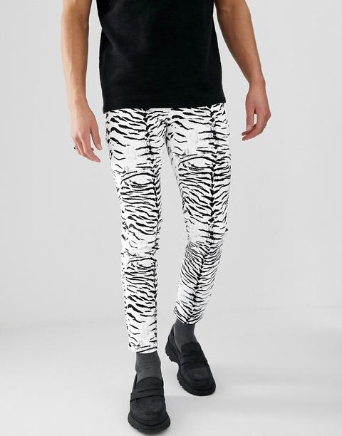 Asos Design Skinny Jeans In Leather Look Zebra Print