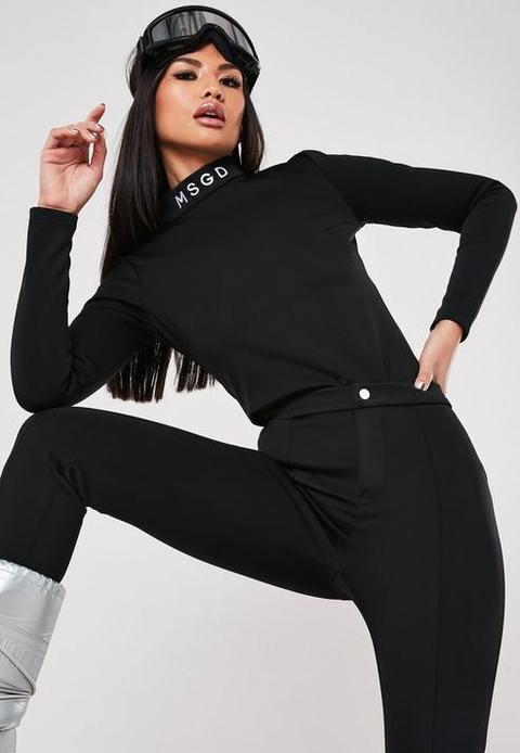 Msgd Ski Black Slogan Long Sleeve Bodysuit, Black from Missguided on 21  Buttons