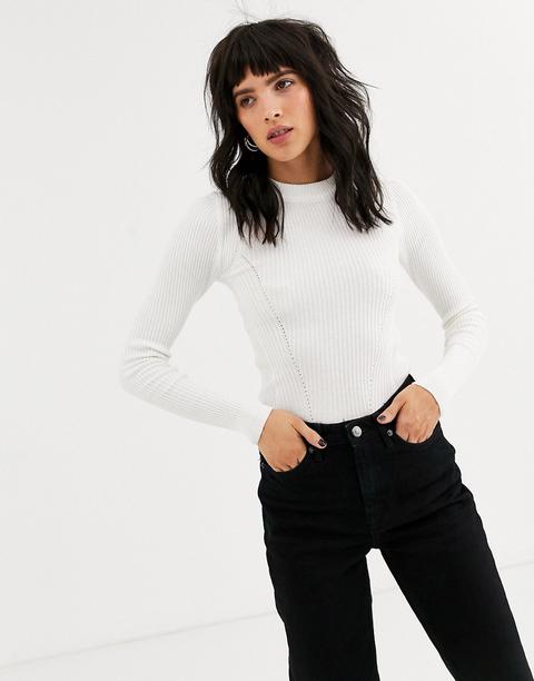 Topshop Jumper With Crew Neck In Ivory-beige