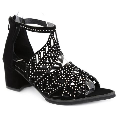 Block Heel Rhinestone Sandals - Black - 40