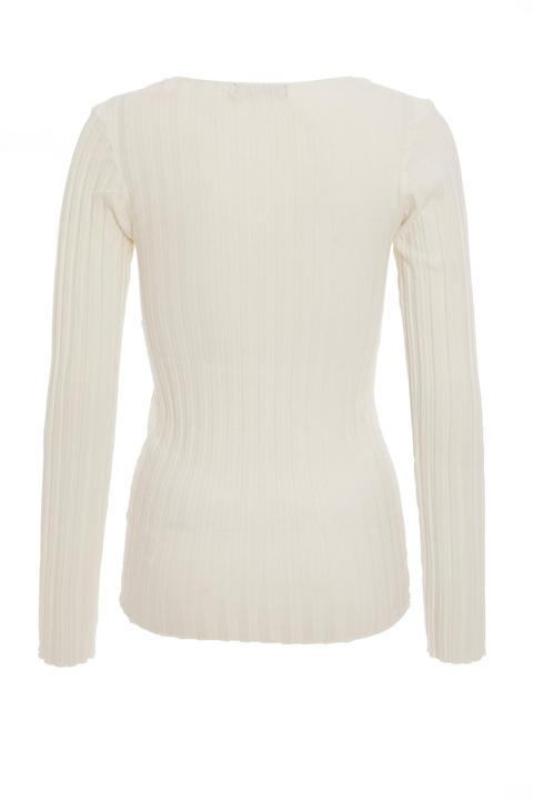 Cream Ribbed V Neck Top from Quiz on 21 Buttons
