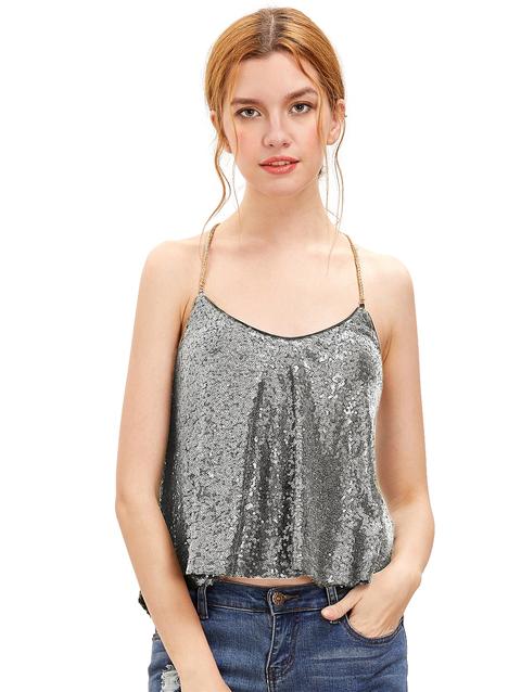 Bianco Criss Cross Paillettes Cami Top