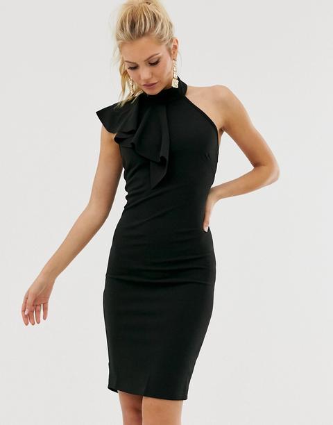 Vestido De Tubo Con Volantes En Los Hombros De Girl In Mind-negro