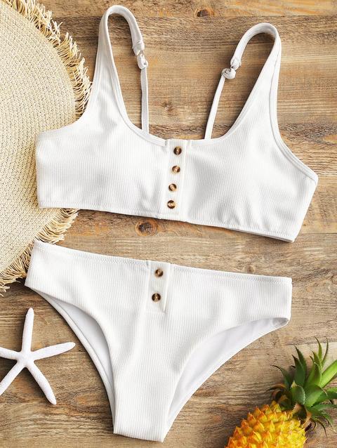 Set Di Bikini Con Bottoni A Costine Imbottite White Yellow Red Light Brown