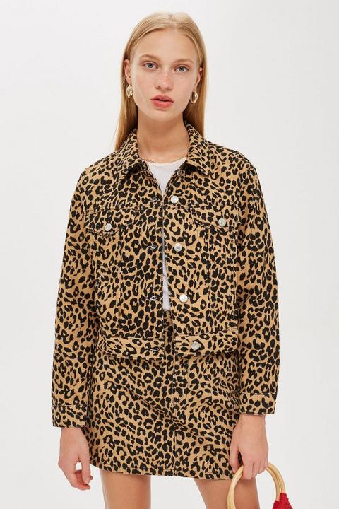 Leopard Print Fitted Denim Jacket