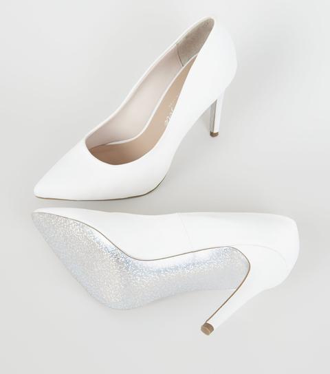 white satin court shoes