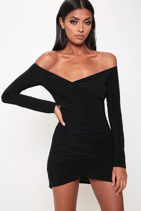 Black Off The Shoulder Ruched Dress