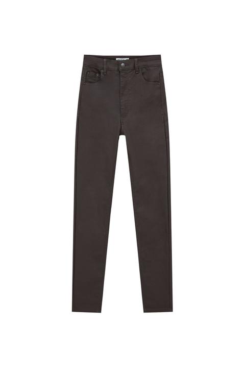 Pantalón Coated Tiro Alto Skinny