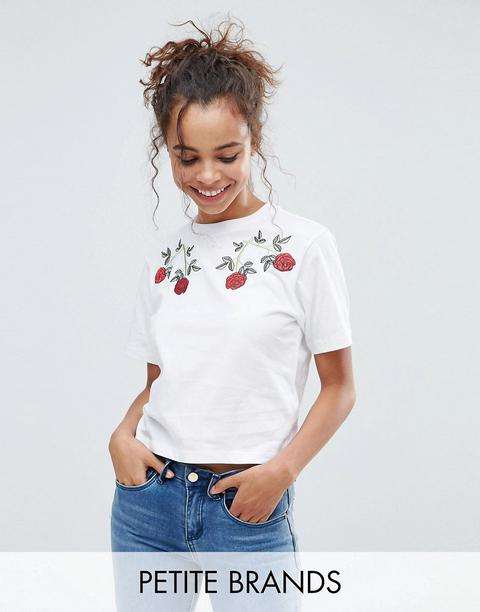 Miss Selfridge Petite Rose Embroidered T-shirt