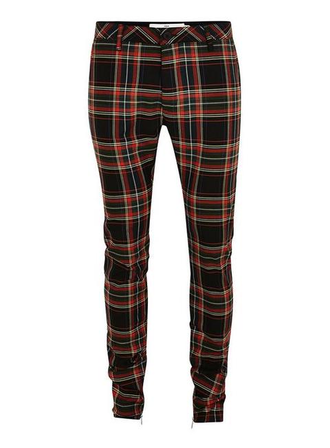 Red Tartan Stacker Zip Skinny Trousers