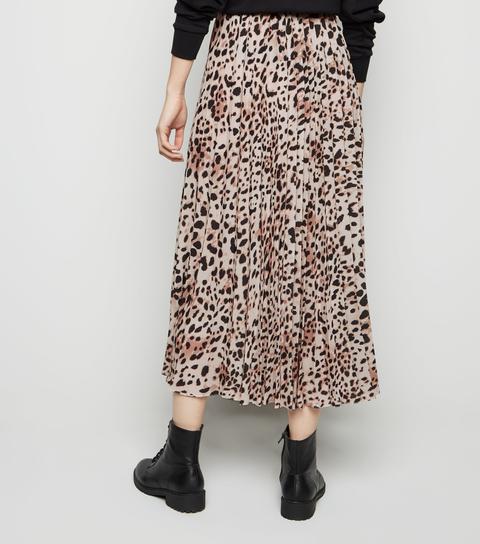 Brown Leopard Print Pleated Midi Skirt New Look