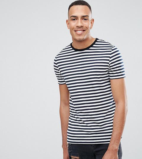 Asos Design Tall – Gestreiftes T-shirt In Marine Und Weiß