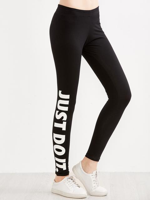 Black Letter Print Skinny Leggings