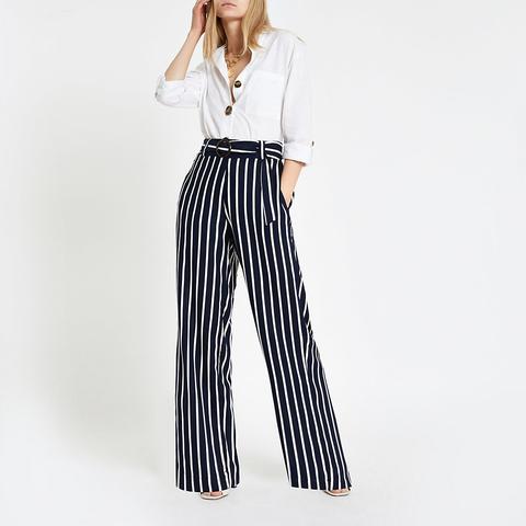 Black Stripe Wide Leg Trousers from River Island on 21 Buttons