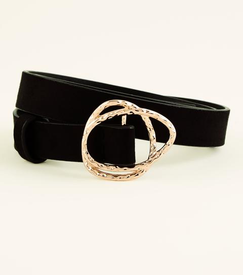 Black Suedette Hammered Buckle Belt New Look