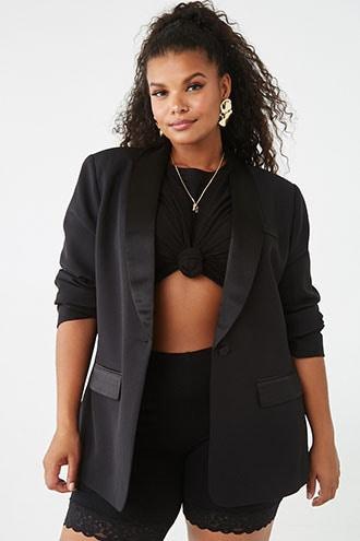Forever 21 Plus Size Satin-trim Blazer Black from 21 21 Buttons