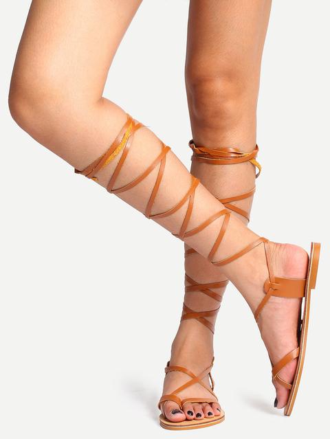 Light Brown Peep Toe Gladiator Sandals