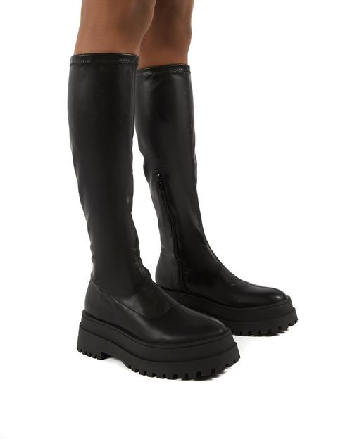 Haunt Black Pu Knee High Chunky Sole Boots