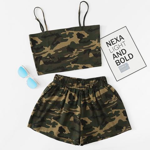 Camo Cami Top Con Pantaloncini