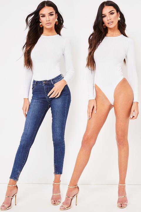 Danielle White Ribbed Long Sleeve Bodysuit