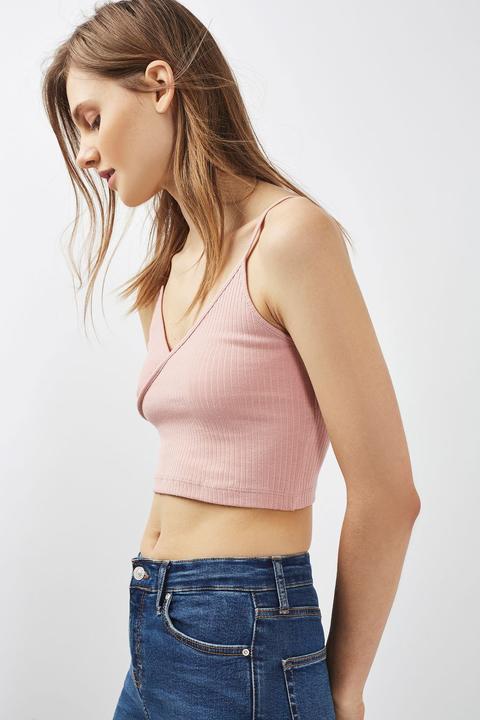 Petite Ribbed Wrap Crop Top